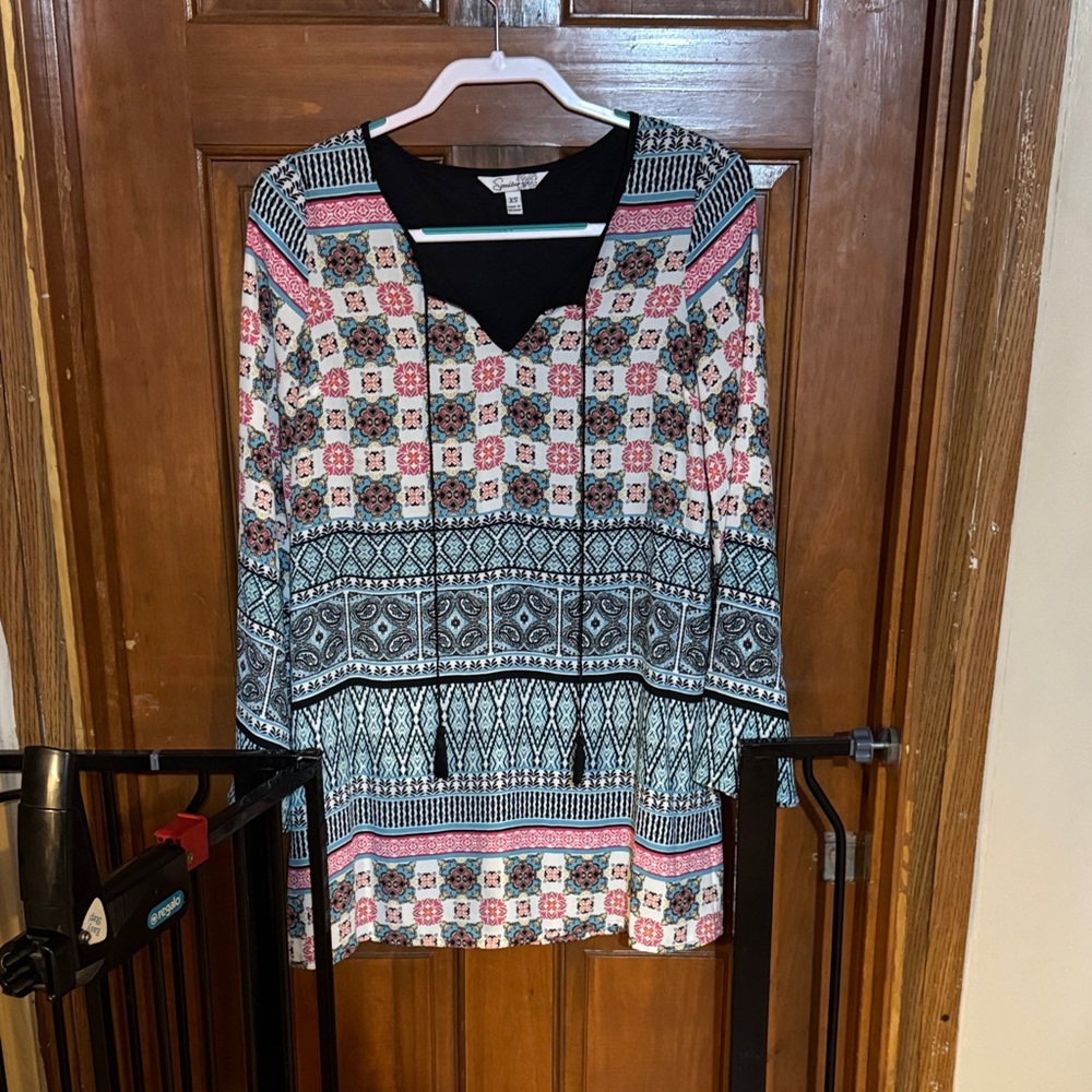 Speechless Geometric Patterned Tunic - Black, Pin… - image 1